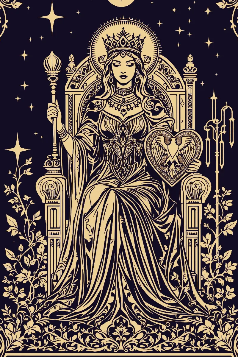 La carte L’Impératrice, arcane III du Tarot de Marseille, illustrée en or sur fond nuit