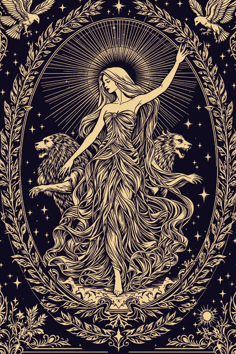 La carte Le Monde, arcane XXI du Tarot de Marseille, illustrée en or sur fond nuit