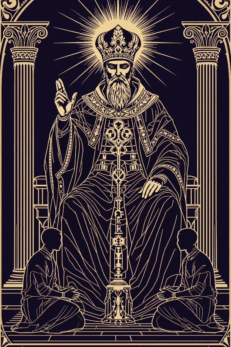 La carte Le Pape, arcane V du Tarot de Marseille, illustrée en or sur fond nuit